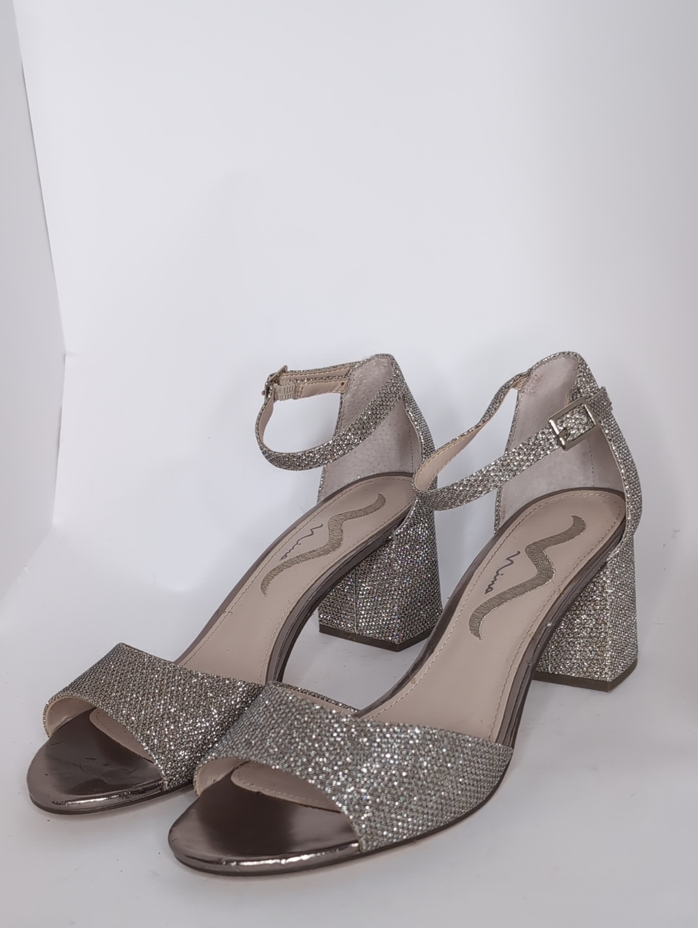 Sparkle Block Heel Sandals in Silver
